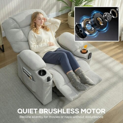 Bobobiy Electric Massage Recliner Armchair with Vibration, Whisper-Quiet Motor, Memory Function, Fleece Power Reclining Chair with Spring Pack, Grey