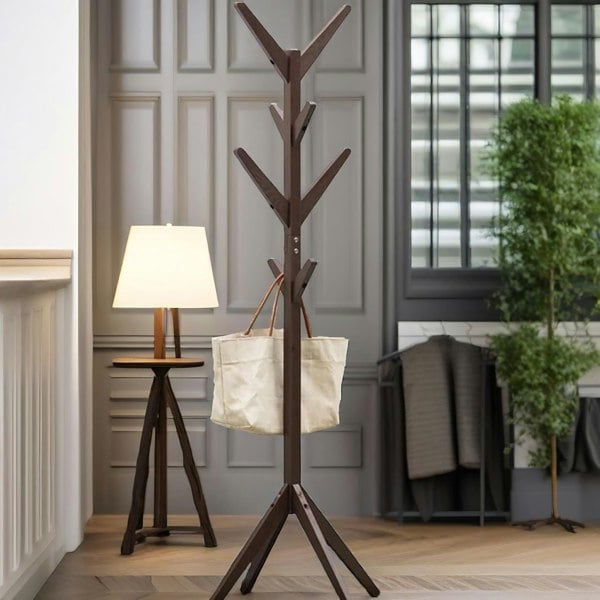 Rafaelo Mobilia Wooden Coat Stand With 8 Hooks Natural Brown