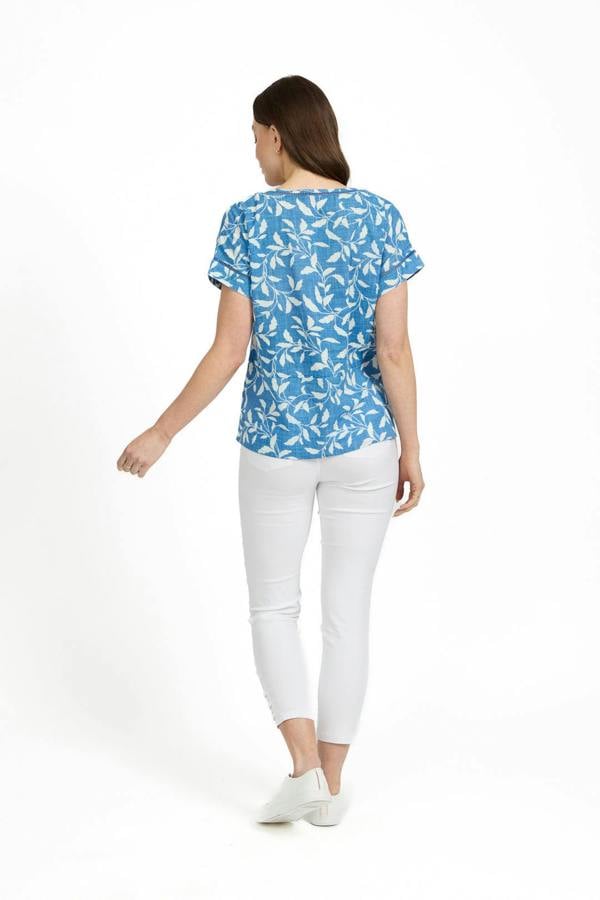 Mudflower Leaf Print Ladder Trim Top