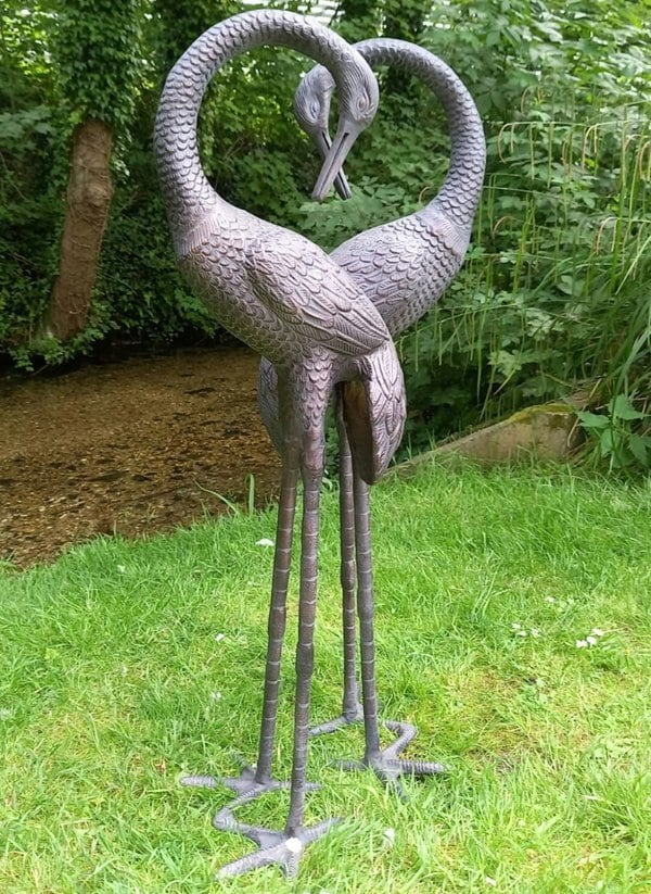 Inspirational Gifting Pair of Love Cranes Garden Ornaments Aluminium with Bronze Finish 1m tall