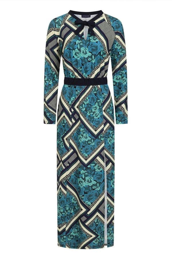 HotSquash Long Sleeve Maxi Dress with Neck Tie