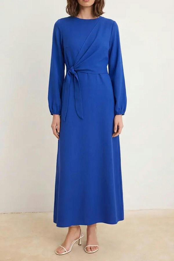 WOVCOR Tie Waist Long Sleeve Maxi Dress