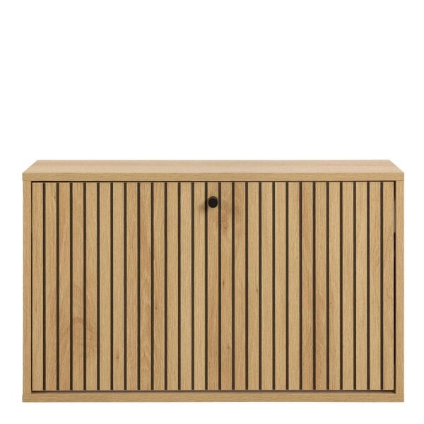 Wyld Haus Bjork Natural Oak Wood and Black Panelled Shoe Cabinet 1 Door
