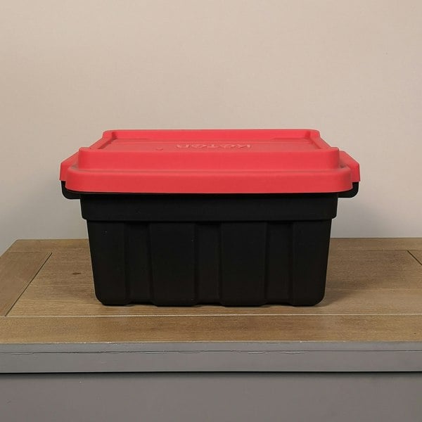 Samuel Alexander 11L Black and Red Small Tuff Stackable Storage Box with Lid and Carry Handles