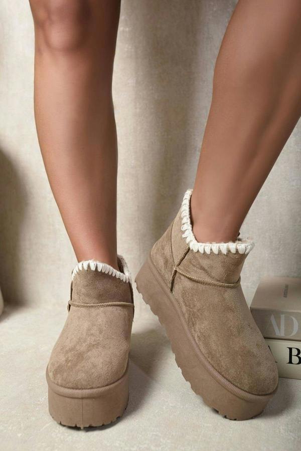 Debra Fur-lined Platform Ankle Boots - Khaki