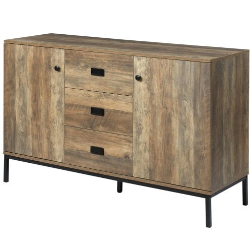 Wyld Haus Mango Retro Wood Effect Modern Sideboard 3 Drawers 2 Doors