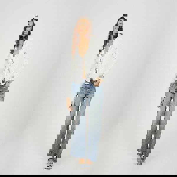 Brave Soul Cream Seersucker Frill Collar Tie Front Blouse - Cream Image 3