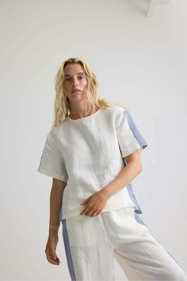 Pretty You London Relaxed Striped Linen Resort Set In Coconut Milk