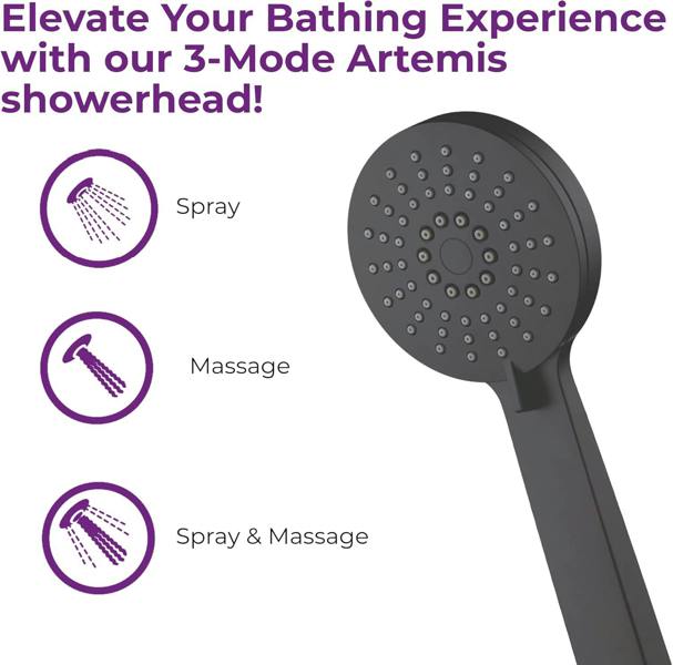 Blue Canyon Black Shower Head - Shower Handset - 3 Spray Pattern Mode