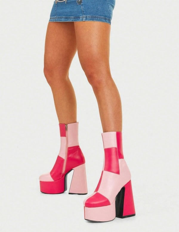 Lamoda These Girls Chunky Platform Ankle Boots Pink PU/Fuchsia PU, Bold Boots