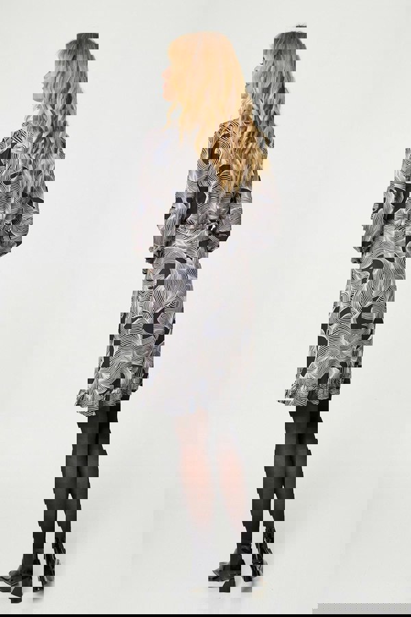 Beige | Abstract Ruffled Tie Waist Knee Length Dress
