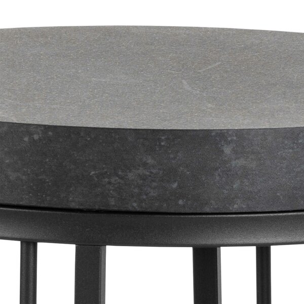 Wyld Haus Dublin Black Marble Effect Round Bedside Table with Black Steel Frame