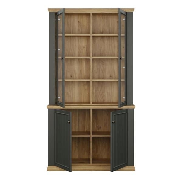 Furniture To Go Pontypool 4 Door Display Cabinet in Grey and Mauvella Oak