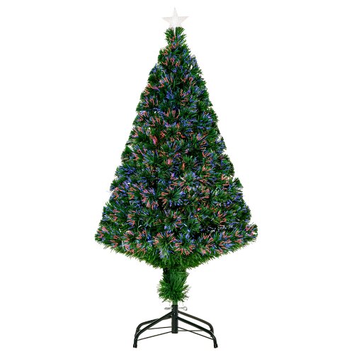 HOMCOM 4FT Pre-lit Fibre Optic Christmas Tree Artificial Holiday Décor Metal