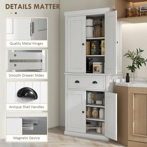 Wyld Haus Ellu Soso Wooden White Kitchen Storage Cabinet With Drawer And Adjustable Shelves