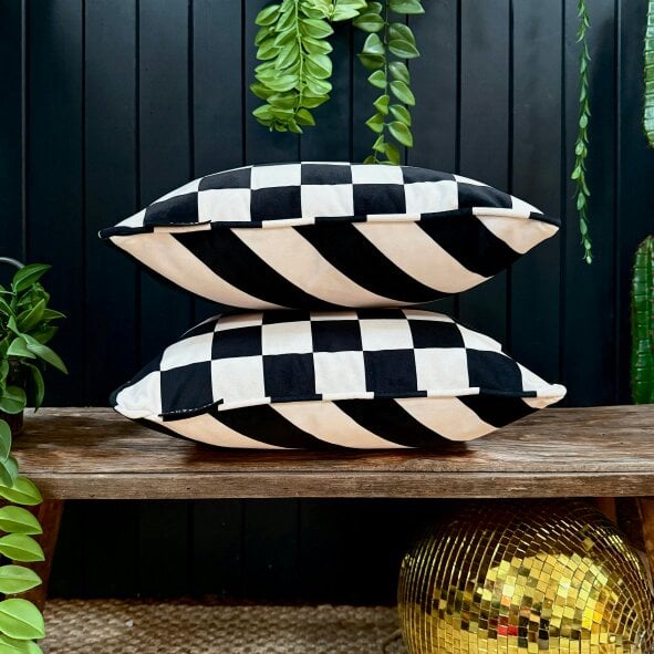 Love Frankie Liquorice Reversible Checkmate & Helter Skelter Cushion