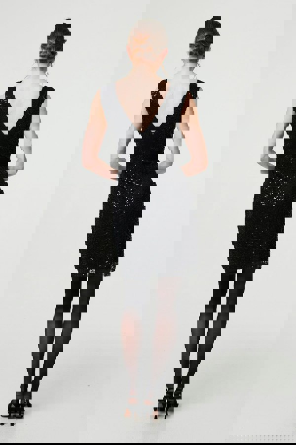 Black | Sequin Embellished Sleeveless Mini Dress
