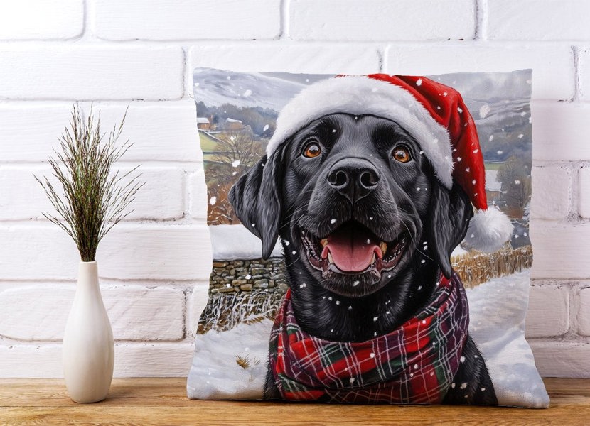 Warren Reed Christmas Black Labrador Cushion