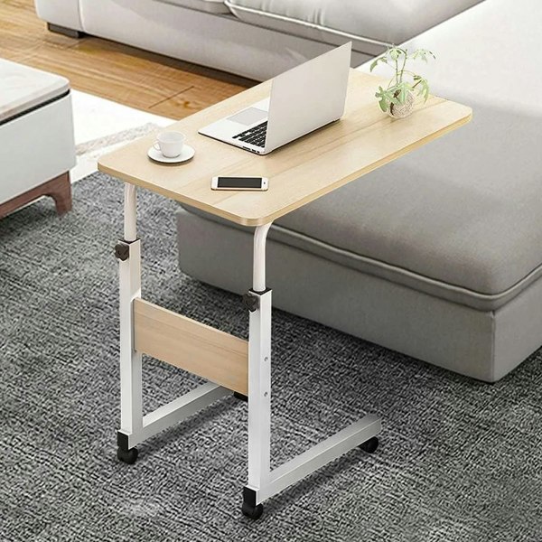 Living and Home Height Adjustable Mobile Table Overbed Desk with Wheels
