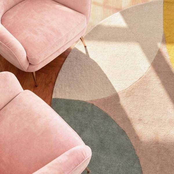 Ted Baker Wool Rug, Beige Multicolour, cotton backing, geometric design, hard-wearing rug, hand-woven rug.