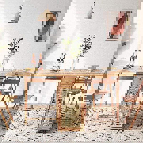 Detail view of Nydia Foldable Dining Table Set With Storage, Rattan, Solid Wood with scandi dining table