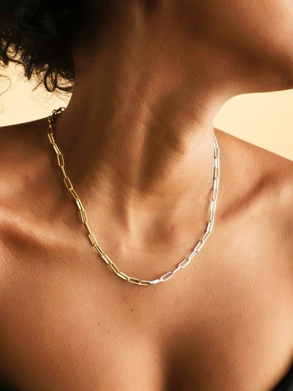 Dual tone Paperclip Chain Necklace(Gold&Silver) 20" - Lila Rasa