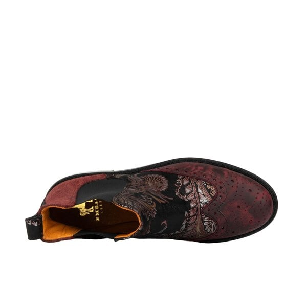 Embassy London Mamacita - Floral & Burgundy - Women's chelsea boot with wingtip brogue detail
