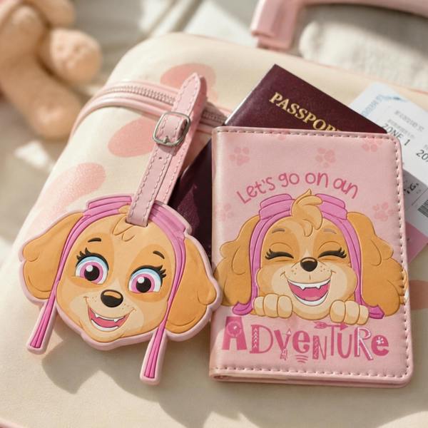 Widdop & Co Paw Patrol Skye PU Leather Passport and Luggage Tag Pink