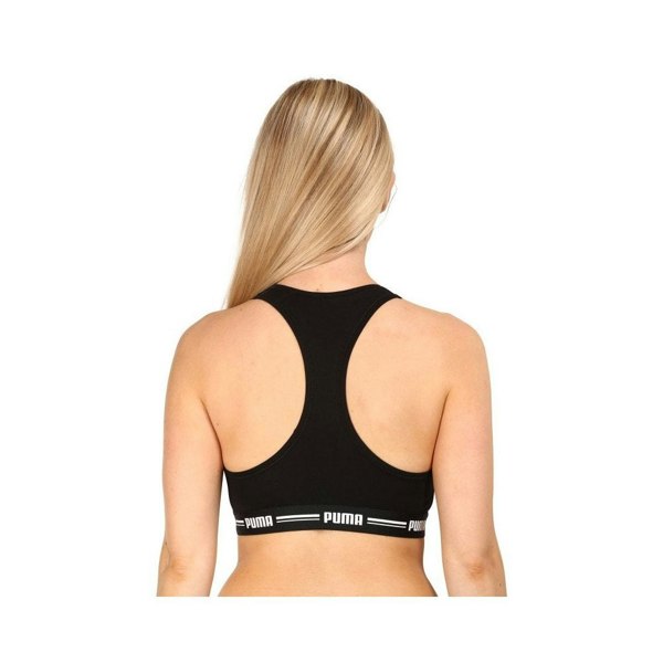 Puma Striped Logo Racerback Bra Top, Black