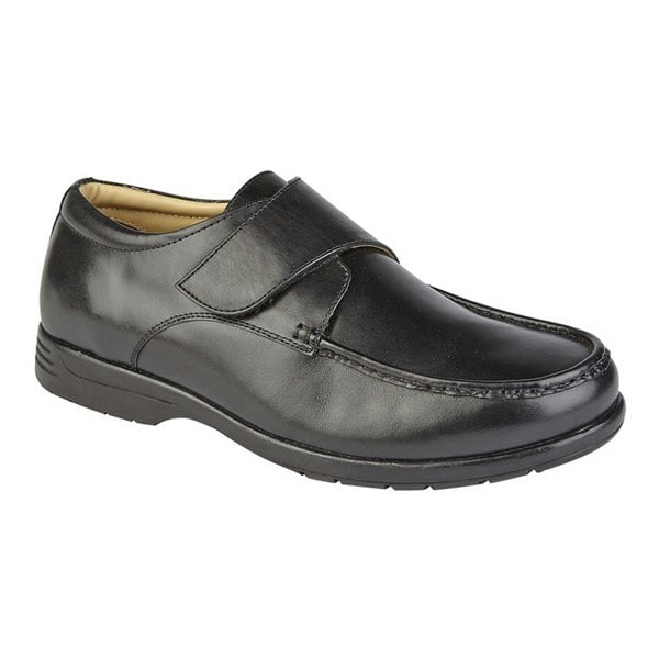 Roamers Mens Leather XXX Extra Wide Touch Fastening Casual Shoe - Black