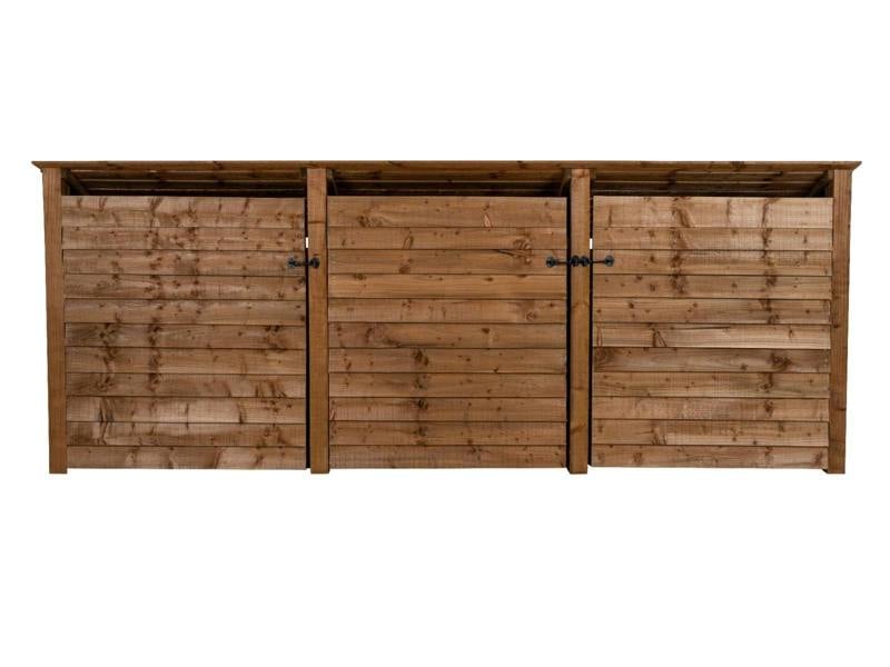 Arbor Garden Solutions Wooden Log Store (Roof Sloping Back) with Doors and Shelf W-335cm, H-126cm or 180cm, D-88cm - Brown Finish