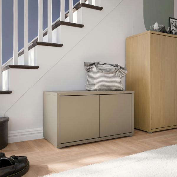Furniture To Go Alice Springs Bench with 2 Doors Push-to-Open in Taupe