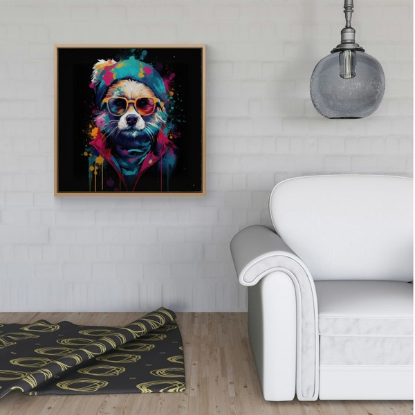 Warren Reed Multi Coloured Splash Art Dog Framed Canvas