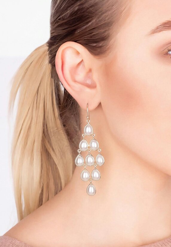Latelita Erviola Gemstone Cascade Earrings Silver Pearl