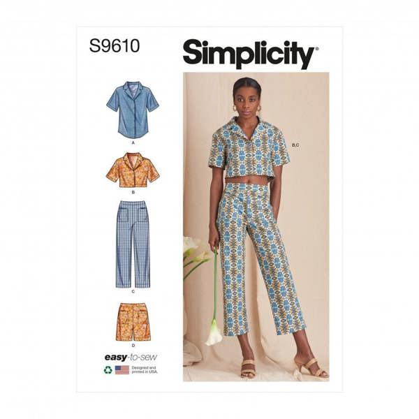 Simplicity Sewing Pattern 9610, Tops, Shirts, Trousers, Shorts for Women, H5 (6-8-10-12-14) - Easy