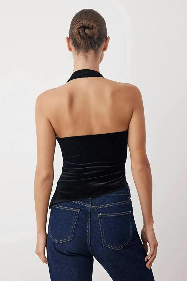 WOVCOR Wrap Neck Velvet Party Blouse