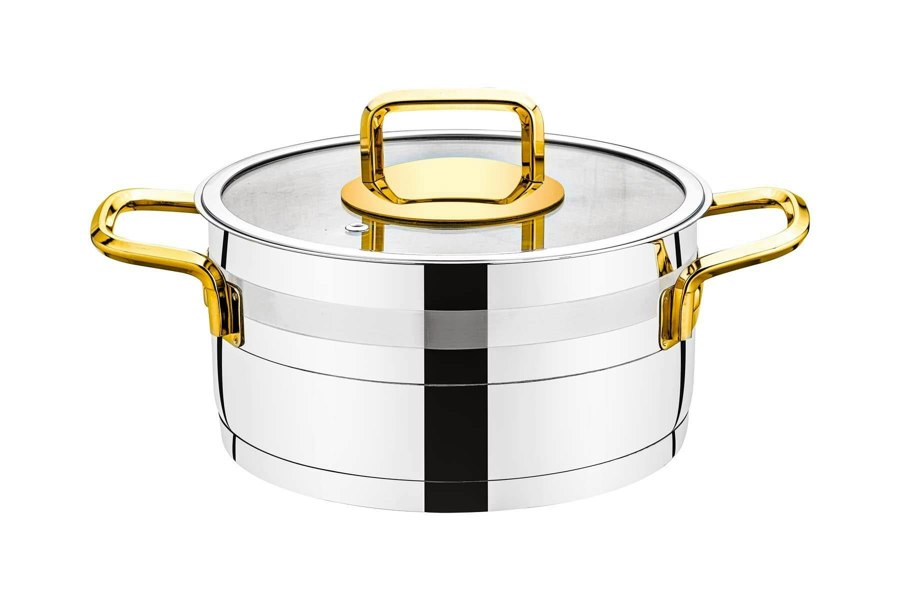 Rozi Safir Collection 8-piece Stainless Steel Cookware Set (Gold Handles)