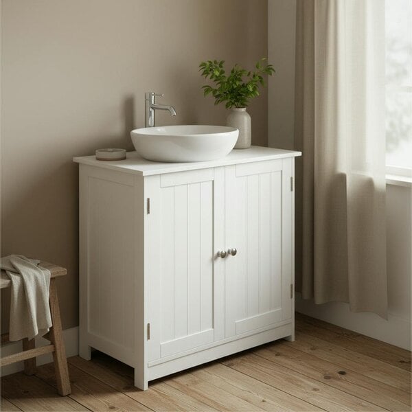 Wyld Haus Neha Under Sink Bathroom Vanity Storage Unit With 2 Tier Interior White