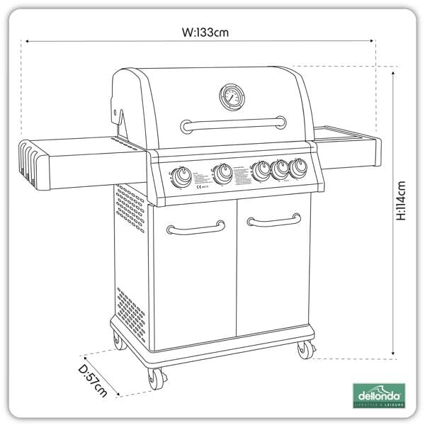 Dellonda 4+1 Burner Deluxe Gas BBQ with Piezo Ignition, Stainless Steel - DG17