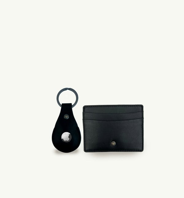 Apatchy London Black Leather AirTag and Cardholder Gift Set