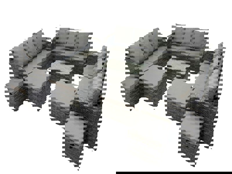 Fimous Outdoor 3 Seater Sofa Coffee Table Set Garden Rattan Furniture Set 13 Seater with 4 Stools Dark Grey