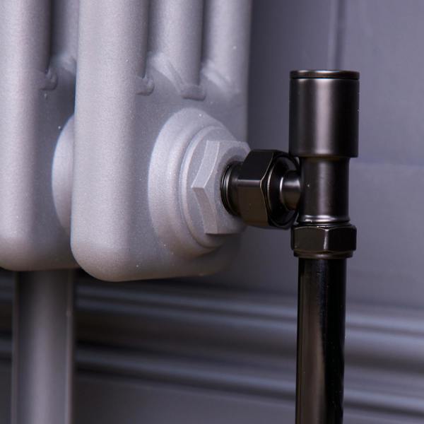 Flode Angled Round Manual Radiator Valve Pack | 15mm x 1/2″ | Satin Black