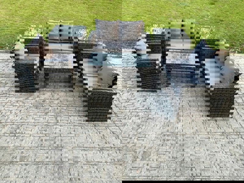 Fimous 6pcs Rattan Outdoor Garden Furniture Sofa Set with Coffee Table 2 Side Tables Dark Grey Mixed