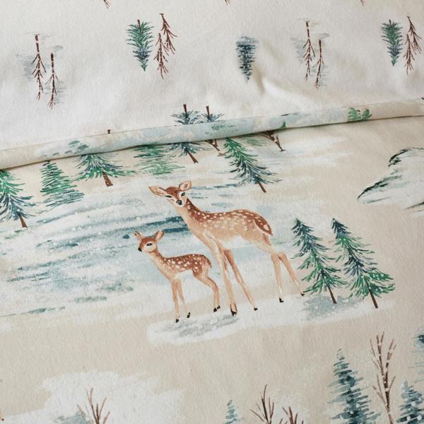 Catherine Lansfield Brushed Christmas Deer Cotton Reversible Duvet Cover Set Natural