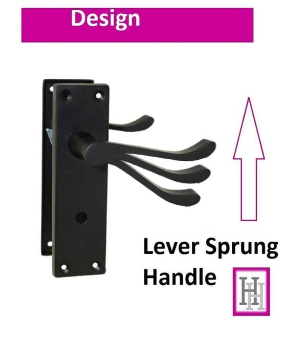 EDH Door Hardware Matt Black Modern Victorian Scroll Bathroom Door Handles and Bath Lock 2 Pairs