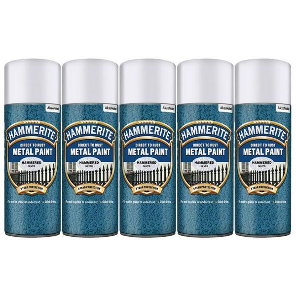 Hammerite 5X Hammerite Hammered Silver Spray Paint 400ml