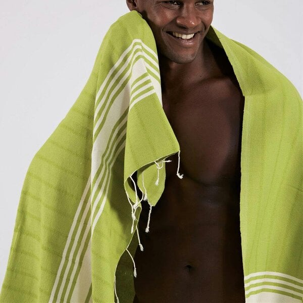 Cotton and Olive Indigo Cotton Hammam Towel, Hand-Loomed | Lime | SECONDS