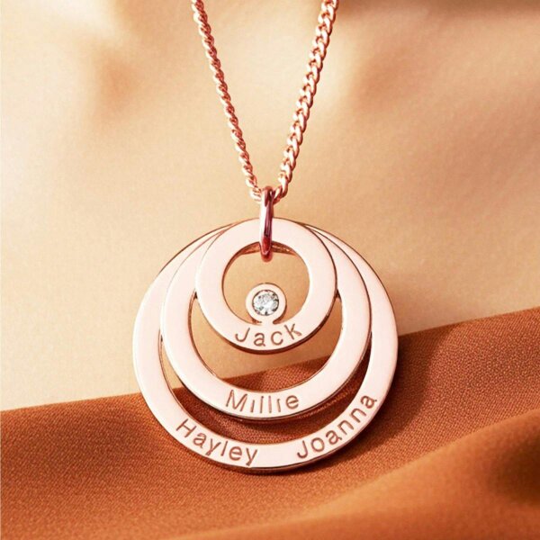 Christopher James of London 9ct Rose Gold Plated Triple Disc Personalised Family Necklace With Diamond or Crystal