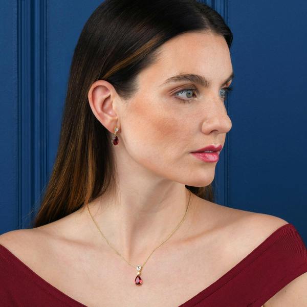 namana Gold Plated 925 Sterling Silver Red Pear Drop Pendant Necklace For Women