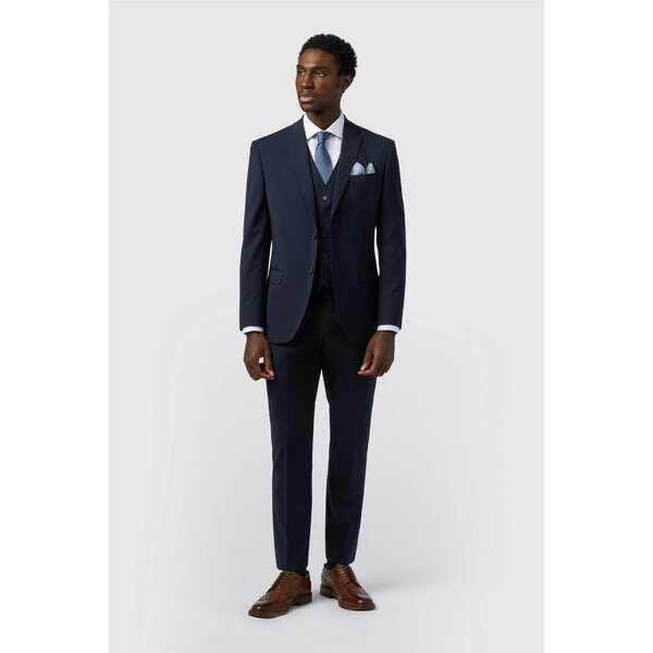 Alexandre Silver Alexandre Tailored Fit Navy Wool Blend Stretch Jacket